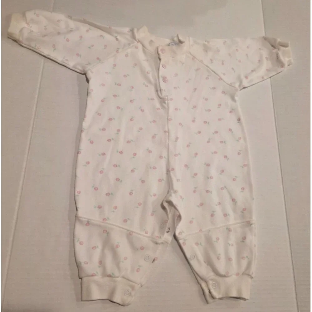 Vintage Mine Alone Basics Baby Bodysuit Pink Tulip Print Size 6 Months